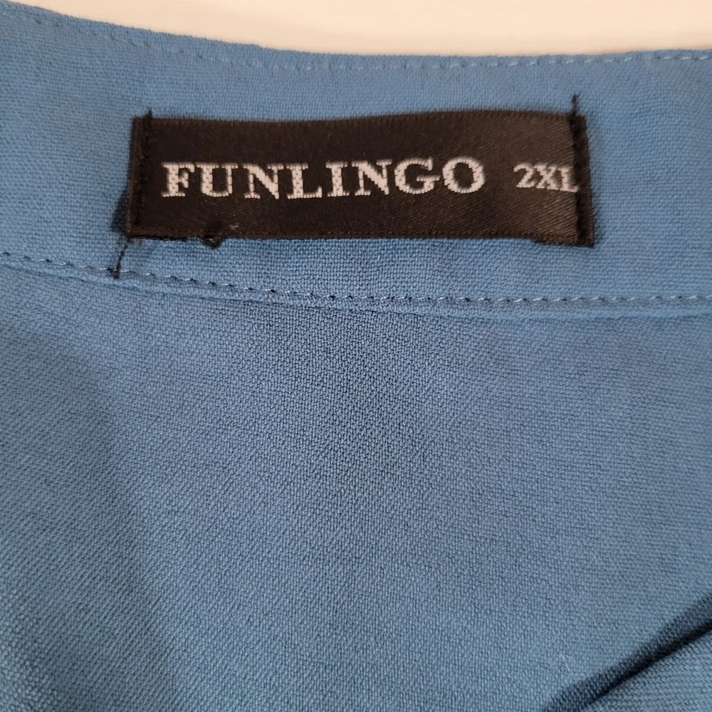 Funlingo‎ Womens Blouse Plus Size 2XL V-Neck Short Sleeve Blue Pullover 1268 - Picture 3 of 5